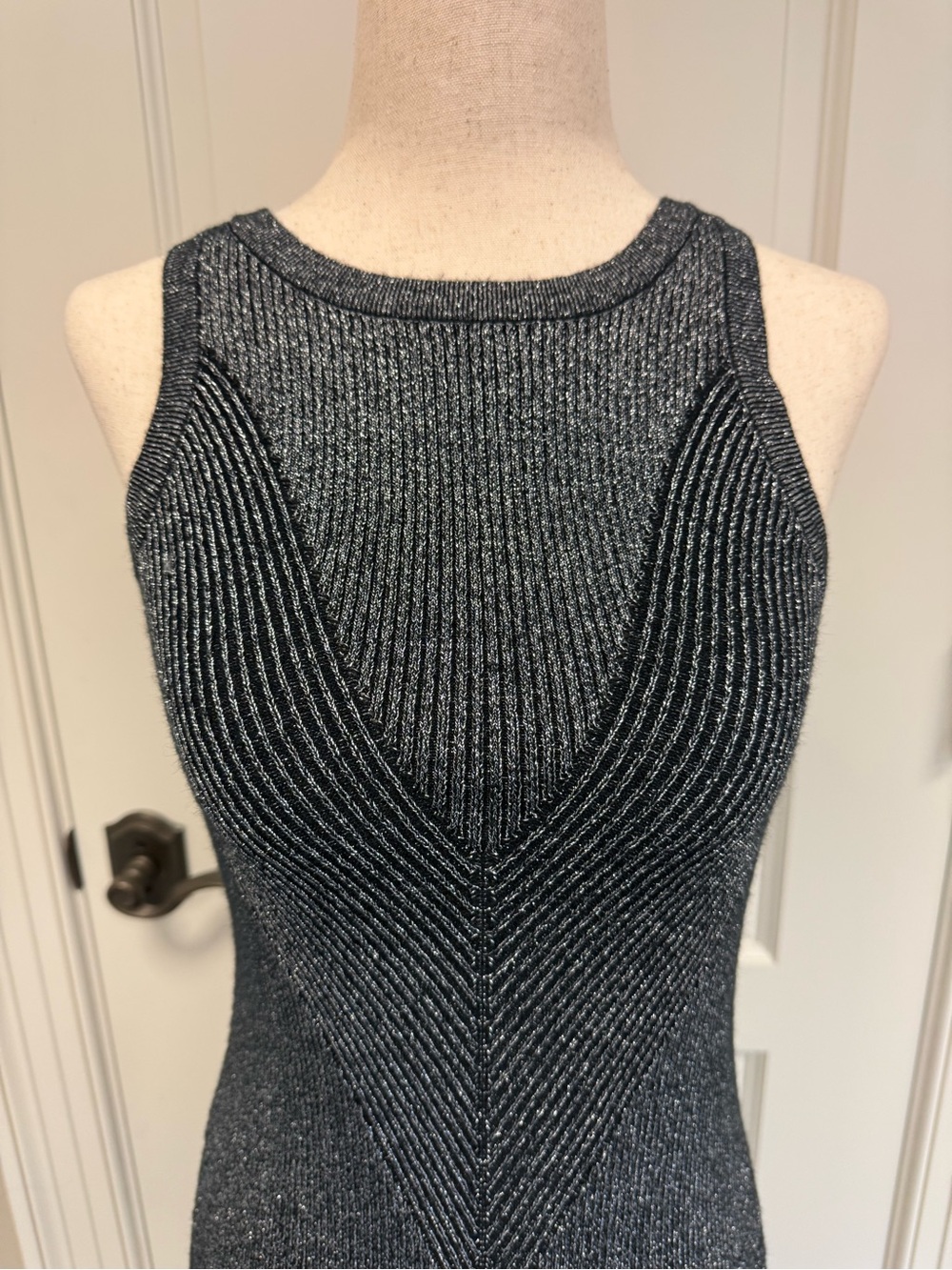 Sleek Metallic Knit Tank Dress - silver/Black, Size 4